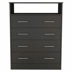 FM Furniture Lagos Four Drawer Dresser, One Shelf, Superior Top Storage & Organization Black Wengue