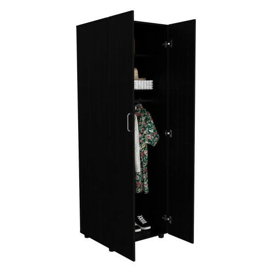 FM Furniture Glasgow Armoire, One Cabinet, Two Shelves Storage & Organization Black 4 FM Furniture Glasgow Armoire, One Cabinet, Two Shelves Storage & Organization Black - Image 4