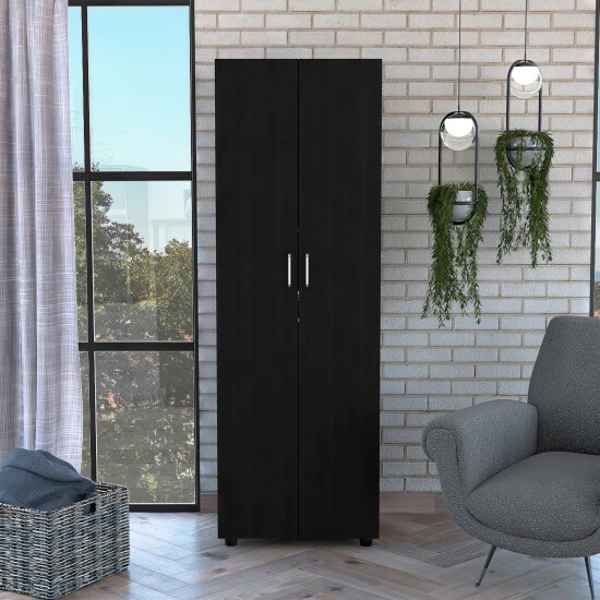 FM Furniture Glasgow Armoire, One Cabinet, Two Shelves Storage & Organization Black 7 FM Furniture Glasgow Armoire, One Cabinet, Two Shelves Storage & Organization Black - Image 7
