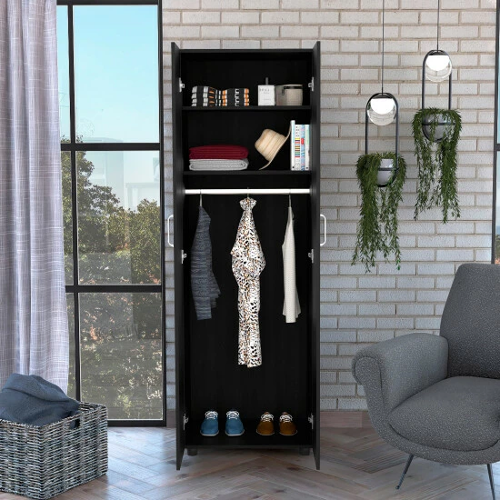 FM Furniture Glasgow Armoire, One Cabinet, Two Shelves Storage & Organization Black 8 FM Furniture Glasgow Armoire, One Cabinet, Two Shelves Storage & Organization Black - Image 8