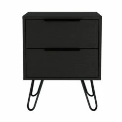 FM Furniture Nuvo Nightstand, Two Drawers, Hairpin Legs Coffee & Side Tables Light Oak