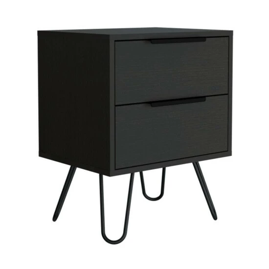 FM Furniture Nuvo Nightstand, Two Drawers, Hairpin Legs Coffee & Side Tables Light Oak 2 FM Furniture Nuvo Nightstand, Two Drawers, Hairpin Legs Coffee & Side Tables Light Oak - Image 2