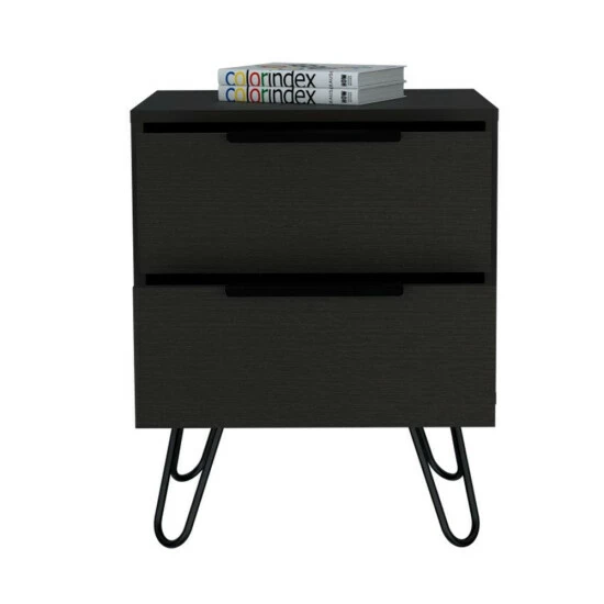 FM Furniture Nuvo Nightstand, Two Drawers, Hairpin Legs Coffee & Side Tables Light Oak 3 FM Furniture Nuvo Nightstand, Two Drawers, Hairpin Legs Coffee & Side Tables Light Oak - Image 3