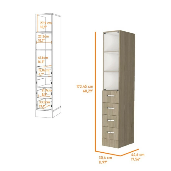 FM Furniture Preston Linen Cabinet, Three Shelves, Four Drawers Storage & Organization Light Pine/white 5 FM Furniture Preston Linen Cabinet, Three Shelves, Four Drawers Storage & Organization Light Pine/white - Image 5