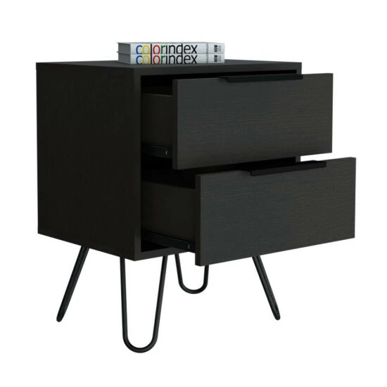 FM Furniture Nuvo Nightstand, Two Drawers, Hairpin Legs Coffee & Side Tables Light Oak 4 FM Furniture Nuvo Nightstand, Two Drawers, Hairpin Legs Coffee & Side Tables Light Oak - Image 4