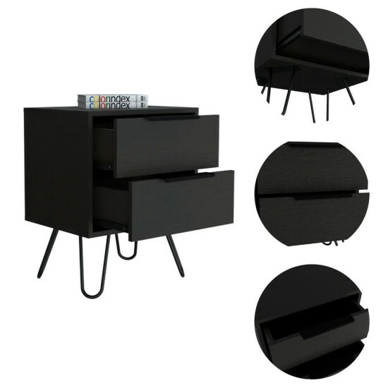 FM Furniture Nuvo Nightstand, Two Drawers, Hairpin Legs Coffee & Side Tables Light Oak 5 FM Furniture Nuvo Nightstand, Two Drawers, Hairpin Legs Coffee & Side Tables Light Oak - Image 5