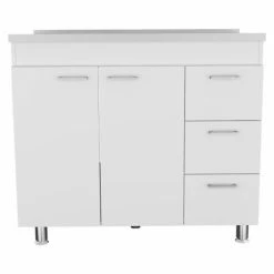 FM Furniture Darien Base Cabinet, Double Door Cabinet, Three Drawers, Four Legs Storage & Organization White / Black Wengue