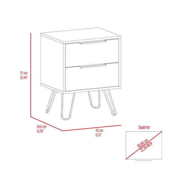 FM Furniture Nuvo Nightstand, Two Drawers, Hairpin Legs Coffee & Side Tables Light Oak 8 FM Furniture Nuvo Nightstand, Two Drawers, Hairpin Legs Coffee & Side Tables Light Oak - Image 8