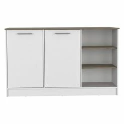 FM Furniture Gladiolus Kitchen Island, Two Cabinets, Three Open Shelves Storage & Organization White / Dark Brown