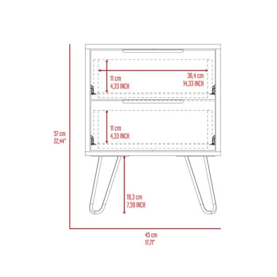 FM Furniture Nuvo Nightstand, Two Drawers, Hairpin Legs Coffee & Side Tables Light Oak 9 FM Furniture Nuvo Nightstand, Two Drawers, Hairpin Legs Coffee & Side Tables Light Oak - Image 9