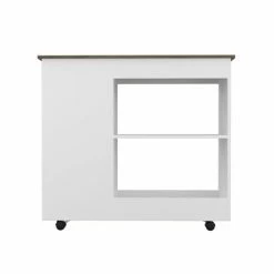 FM Furniture Arizona Kitchen Cart, Two Storage Shelves, Three Shelves, Four Casters Storage & Organization White / Dark Brown