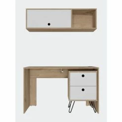 FM Furniture Cartagena Office Set, One Cabinet, One Shelf Complement, Two Drawers Storage & Organization Light Oak - White