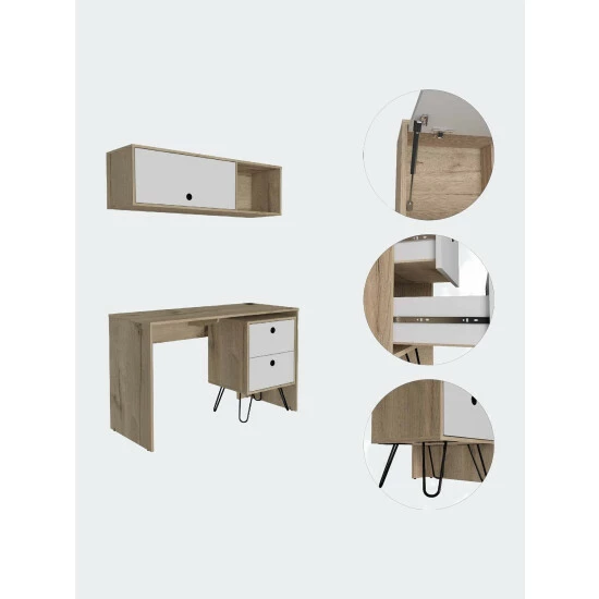 FM Furniture Cartagena Office Set, One Cabinet, One Shelf Complement, Two Drawers Storage & Organization Light Oak - White 2 FM Furniture Cartagena Office Set, One Cabinet, One Shelf Complement, Two Drawers Storage & Organization Light Oak - White - Image 2