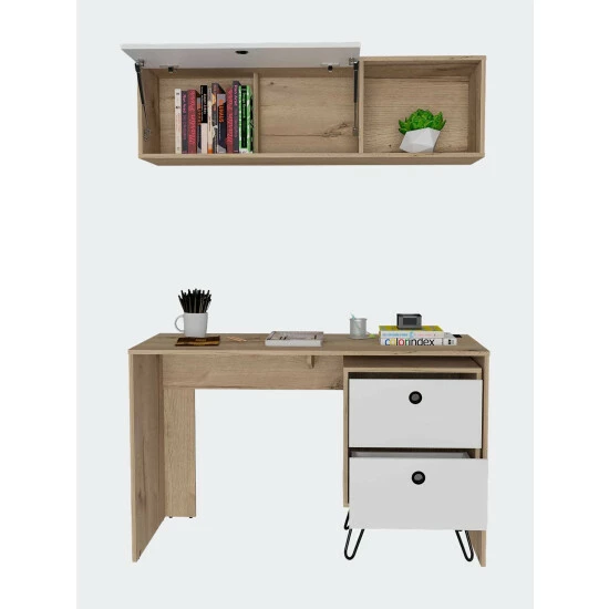 FM Furniture Cartagena Office Set, One Cabinet, One Shelf Complement, Two Drawers Storage & Organization Light Oak - White 3 FM Furniture Cartagena Office Set, One Cabinet, One Shelf Complement, Two Drawers Storage & Organization Light Oak - White - Image 3