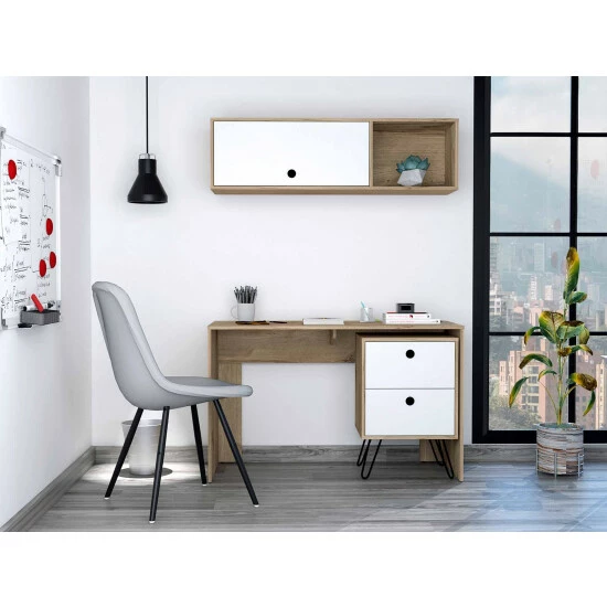 FM Furniture Cartagena Office Set, One Cabinet, One Shelf Complement, Two Drawers Storage & Organization Light Oak - White 4 FM Furniture Cartagena Office Set, One Cabinet, One Shelf Complement, Two Drawers Storage & Organization Light Oak - White - Image 4
