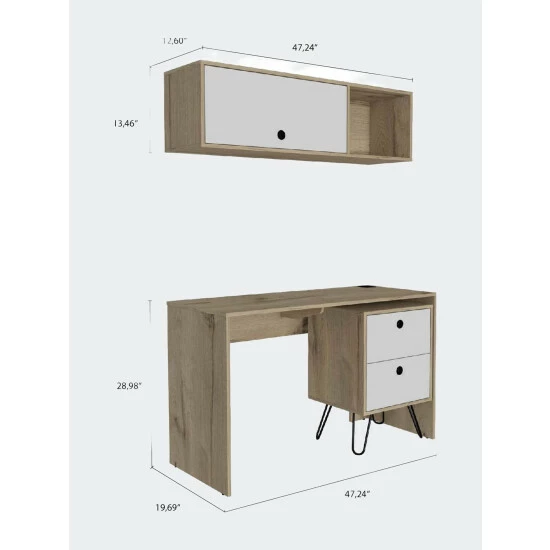 FM Furniture Cartagena Office Set, One Cabinet, One Shelf Complement, Two Drawers Storage & Organization Light Oak - White 5 FM Furniture Cartagena Office Set, One Cabinet, One Shelf Complement, Two Drawers Storage & Organization Light Oak - White - Image 5