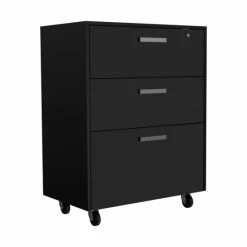 FM Furniture Penny Storage Cabinet, Three Drawers , Four Casters Storage & Organization Black Wengue