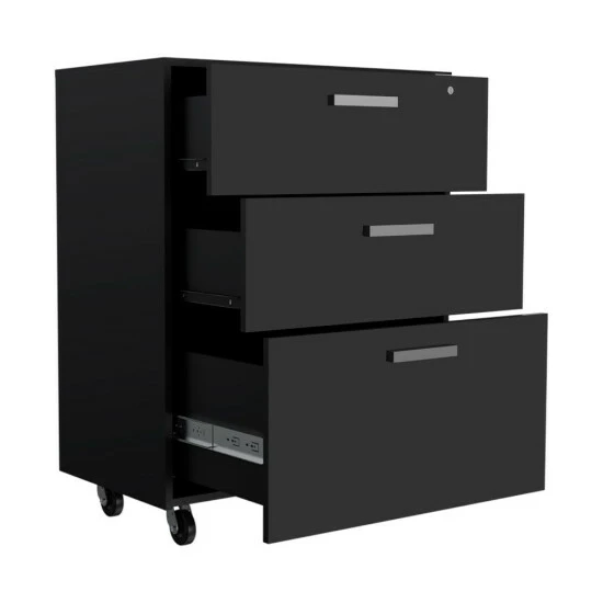 FM Furniture Penny Storage Cabinet, Three Drawers , Four Casters Storage & Organization Black Wengue 2 FM Furniture Penny Storage Cabinet, Three Drawers , Four Casters Storage & Organization Black Wengue - Image 2