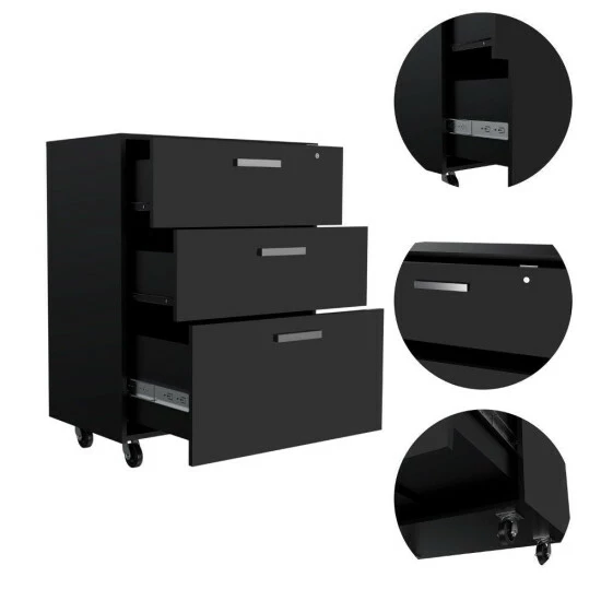 FM Furniture Penny Storage Cabinet, Three Drawers , Four Casters Storage & Organization Black Wengue 5 FM Furniture Penny Storage Cabinet, Three Drawers , Four Casters Storage & Organization Black Wengue - Image 5