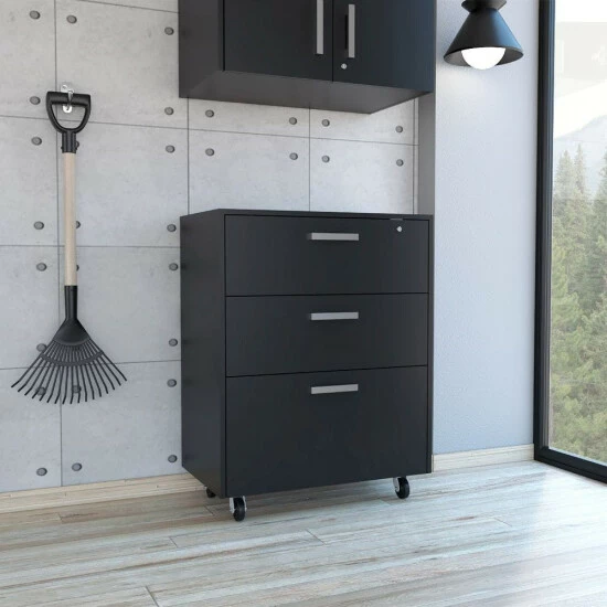 FM Furniture Penny Storage Cabinet, Three Drawers , Four Casters Storage & Organization Black Wengue 6 FM Furniture Penny Storage Cabinet, Three Drawers , Four Casters Storage & Organization Black Wengue - Image 6
