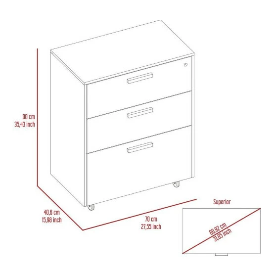 FM Furniture Penny Storage Cabinet, Three Drawers , Four Casters Storage & Organization Black Wengue 8 FM Furniture Penny Storage Cabinet, Three Drawers , Four Casters Storage & Organization Black Wengue - Image 8