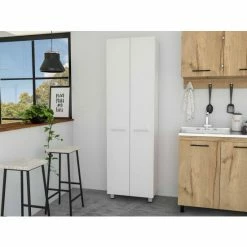 FM Furniture Pensacola Double Door Pantry Cabinet, Five Interior Shelves Storage & Organization White