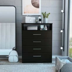 FM Furniture Athens Dresser, Four Drawers Storage & Organization Black Wengue