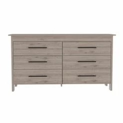 FM Furniture Luxor Six Drawer Double Dresser, Superior Top, Four Legs Storage & Organization Light Grey