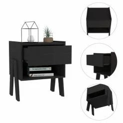 FM Furniture Hyacinth Nightstand, One Drawer, Open Shelf Coffee & Side Tables Black Wengue
