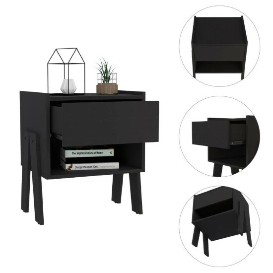 FM Furniture Hyacinth Nightstand, One Drawer, Open Shelf Coffee & Side Tables Black Wengue 1 FM Furniture Hyacinth Nightstand, One Drawer, Open Shelf Coffee & Side Tables Black Wengue