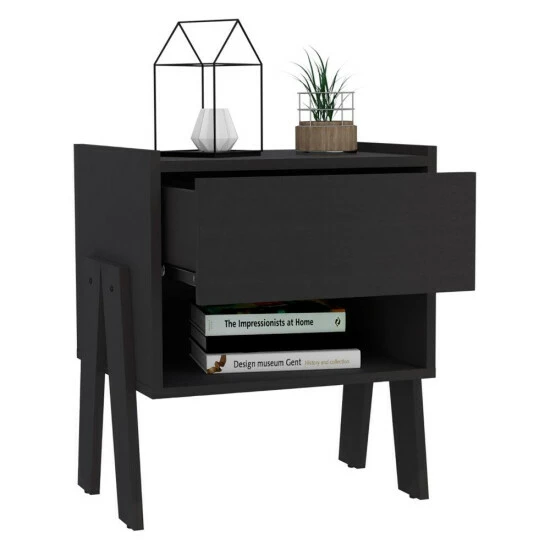 FM Furniture Hyacinth Nightstand, One Drawer, Open Shelf Coffee & Side Tables Black Wengue 3 FM Furniture Hyacinth Nightstand, One Drawer, Open Shelf Coffee & Side Tables Black Wengue - Image 3