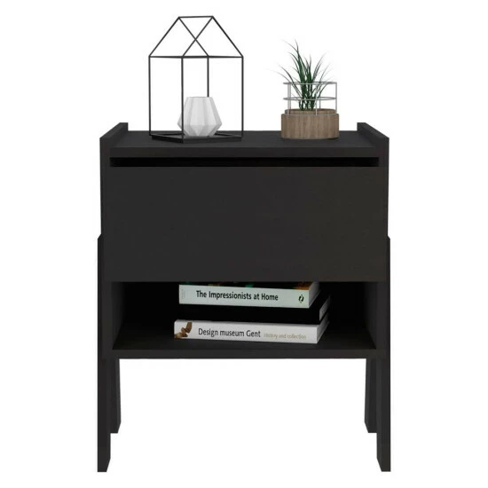 FM Furniture Hyacinth Nightstand, One Drawer, Open Shelf Coffee & Side Tables Black Wengue 5 FM Furniture Hyacinth Nightstand, One Drawer, Open Shelf Coffee & Side Tables Black Wengue - Image 5
