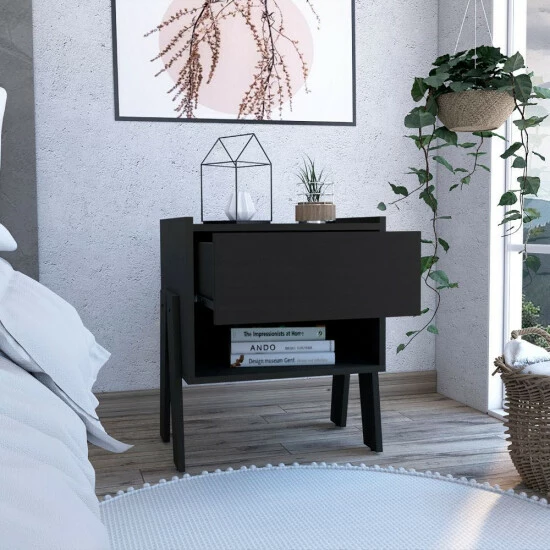 FM Furniture Hyacinth Nightstand, One Drawer, Open Shelf Coffee & Side Tables Black Wengue 8 FM Furniture Hyacinth Nightstand, One Drawer, Open Shelf Coffee & Side Tables Black Wengue - Image 8