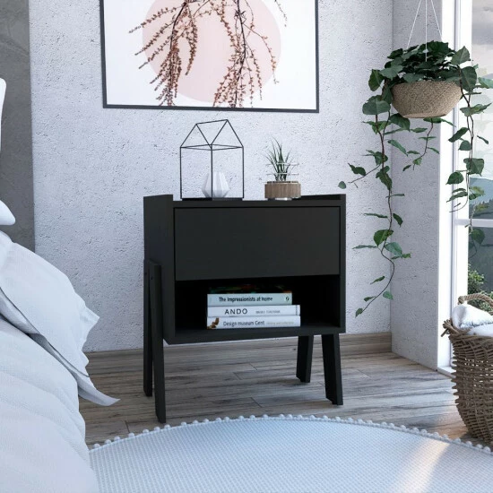FM Furniture Hyacinth Nightstand, One Drawer, Open Shelf Coffee & Side Tables Black Wengue 9 FM Furniture Hyacinth Nightstand, One Drawer, Open Shelf Coffee & Side Tables Black Wengue - Image 9