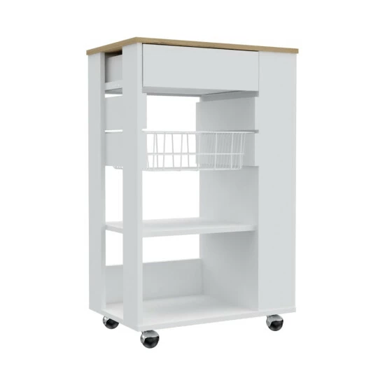 FM Furniture Shelton Kitchen Cart, Two Open Shelves, One Drawer, Four Caster Storage & Organization Black Wengue/light Oak 2 FM Furniture Shelton Kitchen Cart, Two Open Shelves, One Drawer, Four Caster Storage & Organization Black Wengue/light Oak - Image 2