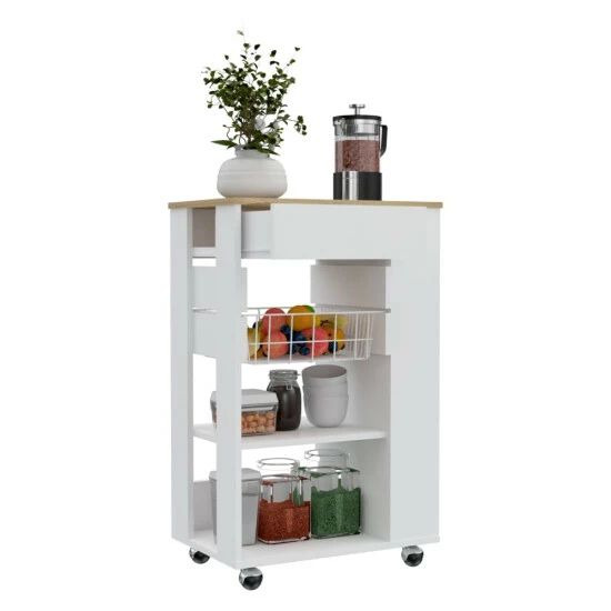 FM Furniture Shelton Kitchen Cart, Two Open Shelves, One Drawer, Four Caster Storage & Organization Black Wengue/light Oak 3 FM Furniture Shelton Kitchen Cart, Two Open Shelves, One Drawer, Four Caster Storage & Organization Black Wengue/light Oak - Image 3