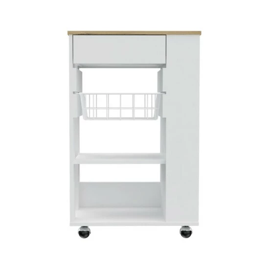 FM Furniture Shelton Kitchen Cart, Two Open Shelves, One Drawer, Four Caster Storage & Organization Black Wengue/light Oak 4 FM Furniture Shelton Kitchen Cart, Two Open Shelves, One Drawer, Four Caster Storage & Organization Black Wengue/light Oak - Image 4