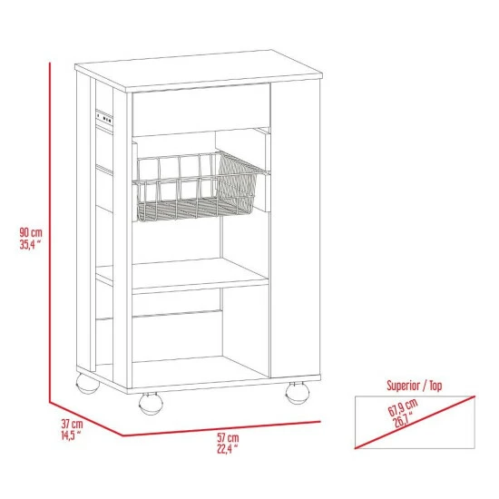 FM Furniture Shelton Kitchen Cart, Two Open Shelves, One Drawer, Four Caster Storage & Organization Black Wengue/light Oak 10 FM Furniture Shelton Kitchen Cart, Two Open Shelves, One Drawer, Four Caster Storage & Organization Black Wengue/light Oak - Image 10