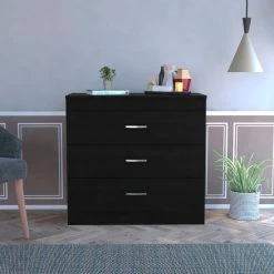 FM Furniture Cambridge Three Drawers Dresser Storage & Organization Black