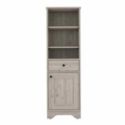 FM Furniture Alaska Tall Linen Cabinet, With Three Storage Shelves, Single Door Cabinet Bath Accessories Light Grey