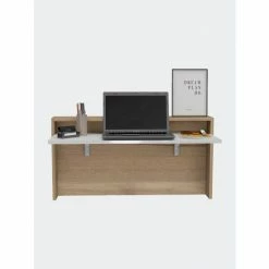 FM Furniture Brickell Floating Desk Coffee & Side Tables Light Oak-white