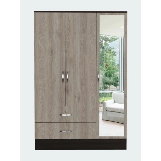 FM Furniture Florencia S Mirrored Armoire, Two Cabinets With Divisions, Two Drawers Black Wengue - Light Oak 1 FM Furniture Florencia S Mirrored Armoire, Two Cabinets With Divisions, Two Drawers Black Wengue - Light Oak