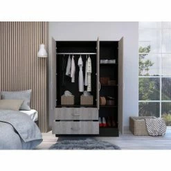 FM Furniture Florencia S Mirrored Armoire, Two Cabinets With Divisions, Two Drawers Black Wengue - Light Oak 9 FM Furniture Florencia S Mirrored Armoire, Two Cabinets With Divisions, Two Drawers Black Wengue - Light Oak -FM Furniture Shop unnamed file 1389