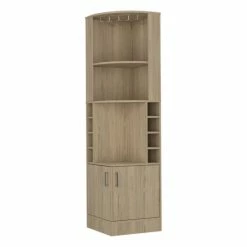 FM Furniture Kava Delhi Corner Bar Cabinet, Eight Wine Cubbies, Glass Rack, Double Door Cabinet Storage & Organization Light Pine