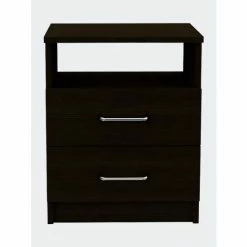 FM Furniture Oklahoma Nightstand, Two Drawers, One Shelf Storage & Organization Dark Brown