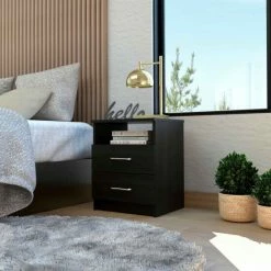 FM Furniture Oklahoma Nightstand, Two Drawers, One Shelf Storage & Organization Dark Brown -FM Furniture Shop unnamed file 1476