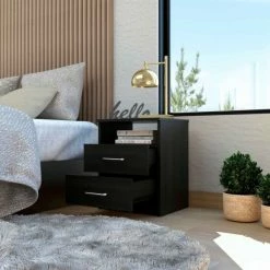 FM Furniture Oklahoma Nightstand, Two Drawers, One Shelf Storage & Organization Dark Brown -FM Furniture Shop unnamed file 1477