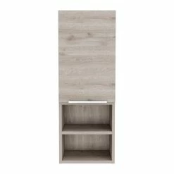 FM Furniture Ezra Bathroom Cabinet, Two Open Shelves, Two Interior Shelves, Single Door Cabinet Storage & Organization Light Grey