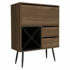 FM Furniture Orchid Bar, Two Drawers, Four Double Liquor Spaces, One Cabinet Storage & Organization Mahogany / Black Wengue