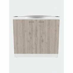 FM Furniture Oklahoma Utility Sink, Double Door Cabinet, Countertop Storage & Organization White / Light Grey